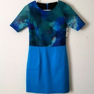 Nordstrom Water Colored Mesh Top Short Sleeve Mini Dress Size 4